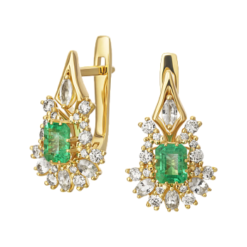 Серьги из желтого золота с изумрудами 0,79 ct